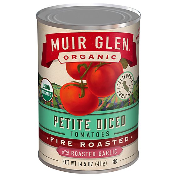 Muir Glen Tomatoes Organic Diced Petite Fire Roasted With Roasted Garlic - 14.5 Oz