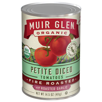 Muir Glen Tomatoes Organic Diced Petite Fire Roasted With Roasted Garlic - 14.5 Oz