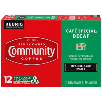 Community Coffee Coffee K-Cup Pods Medium Dark Roast Cafe Special Decaf - 12 Count - Image 1