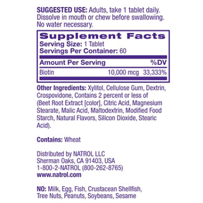 Natrol Biotin 10000mcg Fst Dslv - 60 Count - Image 3