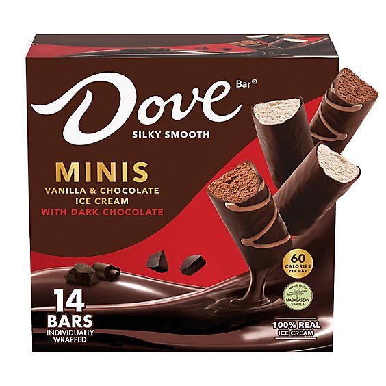 Dove Minis Vanilla And Chocolate Ice Cream Bars With Dark Chocolate - 14 Count