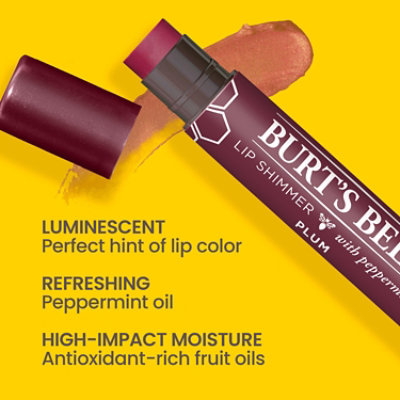 Burts Bees 100% Natural Origin Plum Moisturizing Lip Shimmer Tube in Blister Box - Each - Image 4