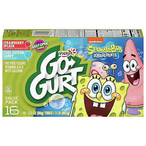 Yoplait Go-Gurt Yogurt Low Fat SpongeBob Squarepants Strawberry/Cotton Candy - 16-2 Oz