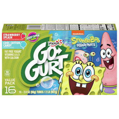 Yoplait Go-Gurt Yogurt Low Fat SpongeBob Squarepants Strawberry/Cotton Candy - 16-2 Oz