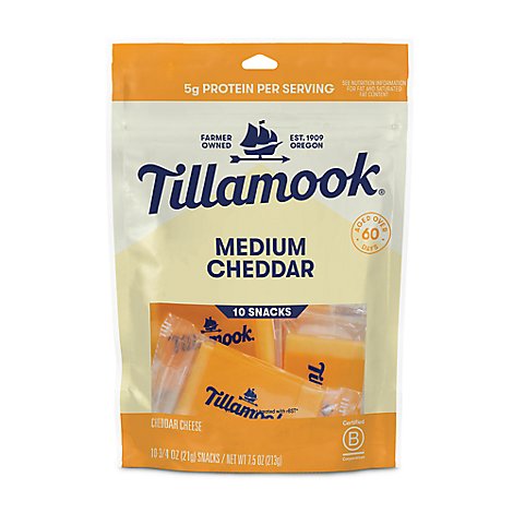Tillamook Medium Cheddar Cheese Snack Portions 10 Count - 7.5 Oz