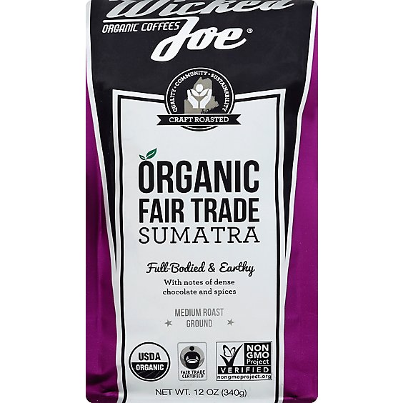 Wicked Joe Coffee Organic Fair Trade Ground Medium Roast Sumatra - 12 Oz
