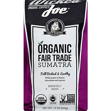 Wicked Joe Coffee Organic Fair Trade Ground Medium Roast Sumatra - 12 Oz - Image 1