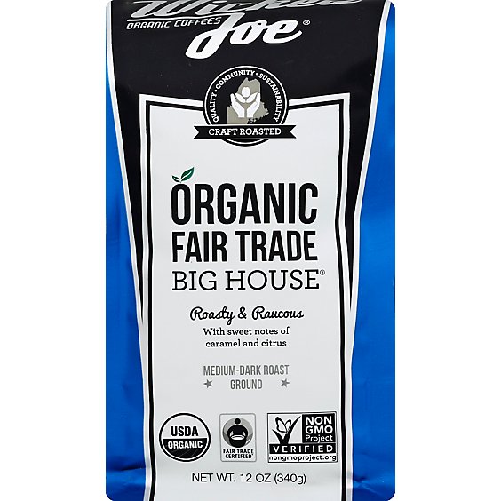 Wicked Joe Coffee Organic Fair Trade Ground Light & Dark Roast Mix Big House - 12 Oz