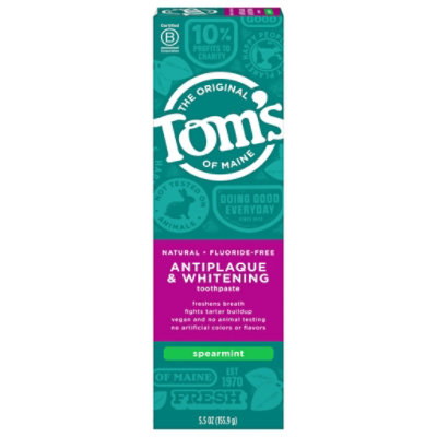 Toms Of Maine Toothpaste Antiplaque & Whitening Spearmint Fluoride-Free - 5.5 Oz - Image 1