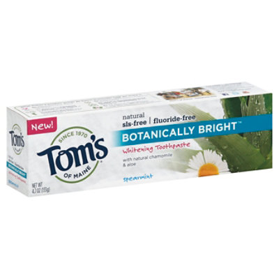 Toms Of Maine Toothpaste Whitening Spearmint Botanically Bright Spearmint Fluoride-Free - 4.7 Oz