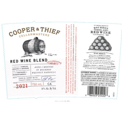 Cooper & Thief Bourbon Barrel Aged  Red Wine - 750 Ml - Image 3