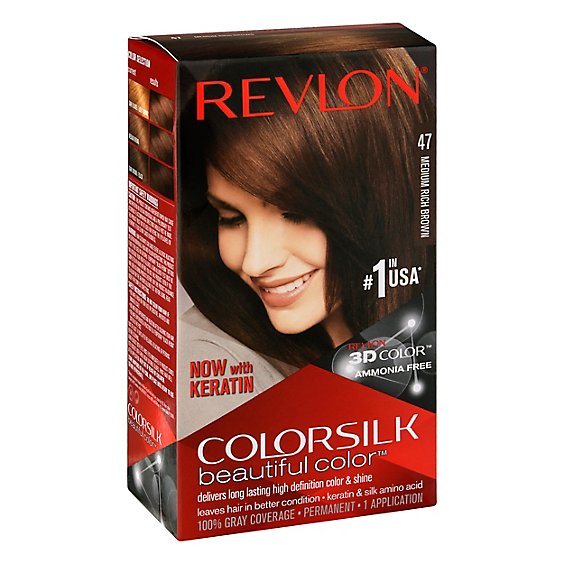 Revlon ColorSilk Beautiful Color Permanent Color Medium Rich Brown 47 -  Each - Vons