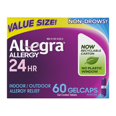 Allegra Allergy 24 Hour Original Prescription Strength 180 mg Gel Coated Tablets - 60 Count - Image 1