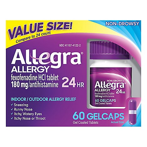 Allegra Allergy 24 Hour Original Prescription Strength 180 mg Gel Coated Tablets - 60 Count