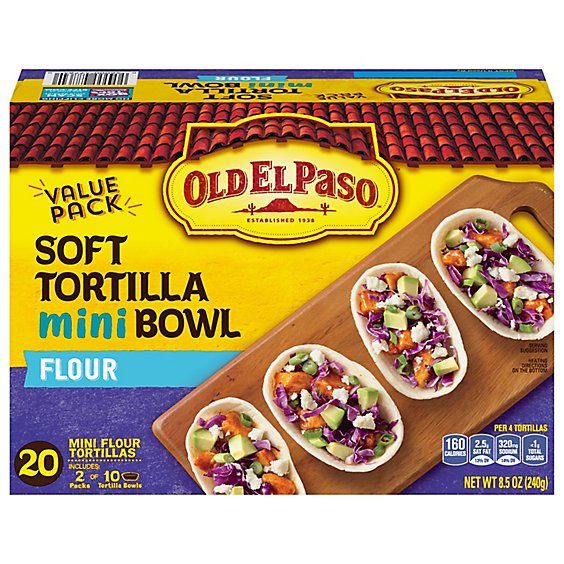 Old El Paso Tortillas Flour Taco Boats Mini Party Pack Box 20 Count - 8.5 Oz