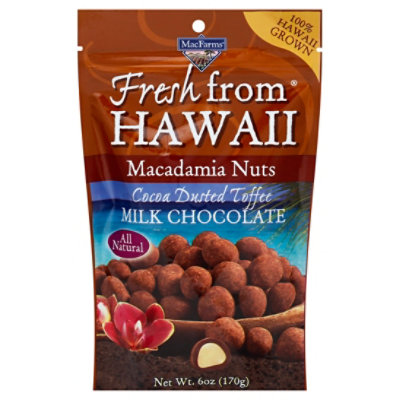 MacFarms Fresh From Hawaii Macadamia Nuts Milk Chocolate Cocoa Dusted Toffee - 6 Oz