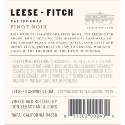 Leese Fitch Pinot Noir California Red Wine - 750 Ml - Image 3