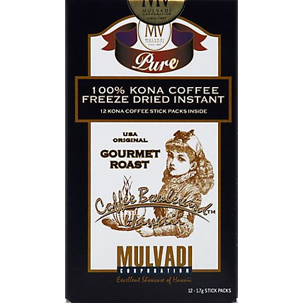 Mulvadi Coffee Gourmet Roast Coffee Kona Pure Freeze Dried Instant Sticks - 12 Count - Image 2