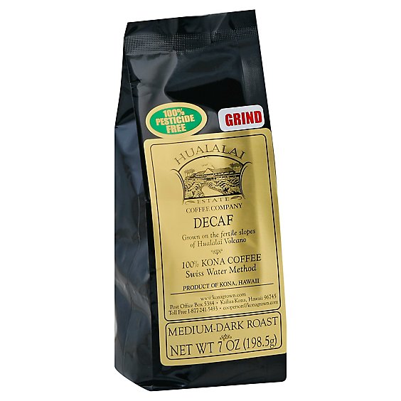 Hualalai Estate Coffee Grind Medium-Dark Roast Kona Decaf - 7 Oz