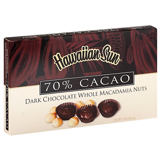 Hawaiian Sun Dark Chocolate Whole Macadamia Nuts 70% - 5 Oz