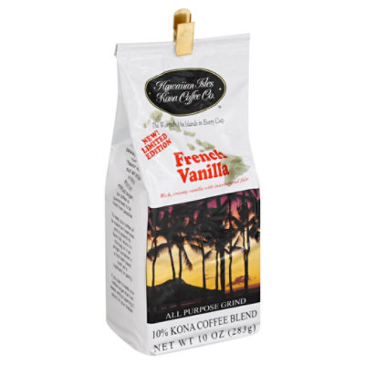Hawaiian Isles Coffee 10 Kona All Purpose Grind French Vanilla 10 Oz