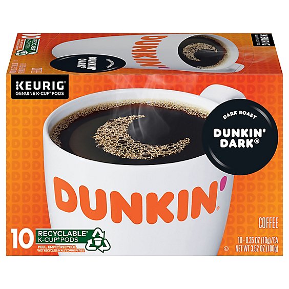 Dunkin Donuts Coffee K-Cup Pods Dark Roast Dunkin Dark - 10-0.35 Oz