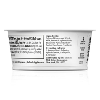 siggi's Mixed Berries Icelandic Skyr Whole Milk Yogurt - 4.4 Oz - Image 3