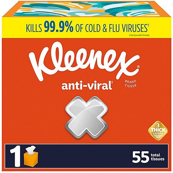 Kleenex Anti Viral Facial Tissues Cube Box - 55 Count