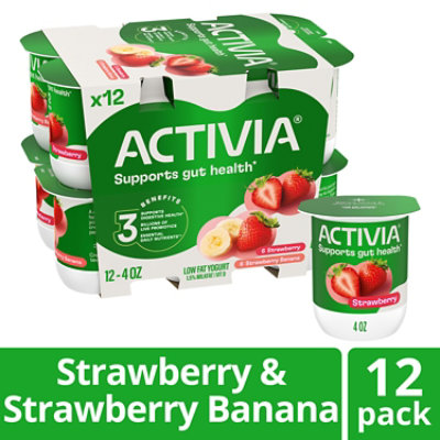 Activia Probiotic Yogurt Lowfat Strawberry & Strawberry Banana Variety Pack - 12-4 Oz