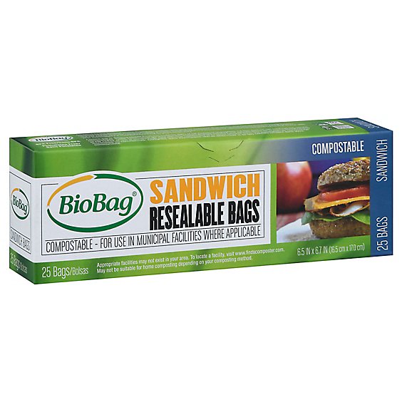 BioBag Compostable Sandwich Resealable Bags - 25 Count