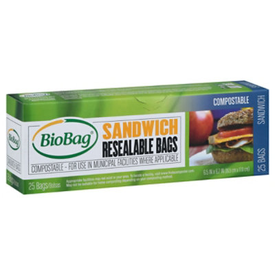 BioBag Compostable Sandwich Resealable Bags - 25 Count