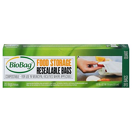 BioBag Compostable Food Storage Resealable Bags 1 Quart - 20 Count - Image 3