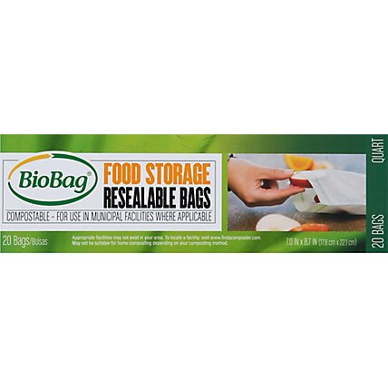 BioBag Compostable Food Storage Resealable Bags 1 Quart - 20 Count - Image 2