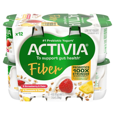 Activia Low Fat Fiber Probiotic Strawberry And Pineapple Variety Pack Yogurt