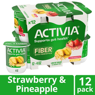 Activia Low Fat Fiber Probiotic Strawberry And Pineapple Variety Pack Yogurt - 12-4 Oz - Image 1