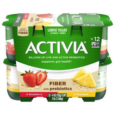 Activia Low Fat Fiber Probiotic Strawberry & Pineapple Yogurt Variety Pack - 12-4 Oz