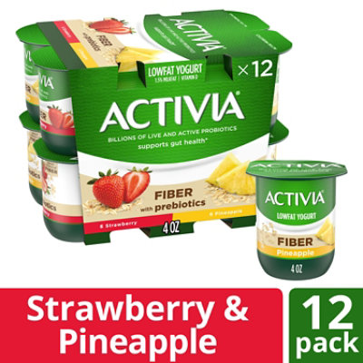 Activia Low Fat Fiber Probiotic Strawberry & Pineapple Yogurt Variety Pack - 12-4 Oz