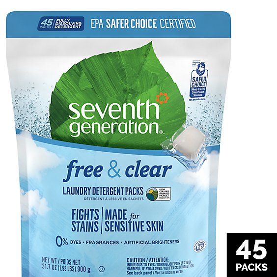 Seventh Generation Laundry Detergent Packs Free & Clear - 45 Count