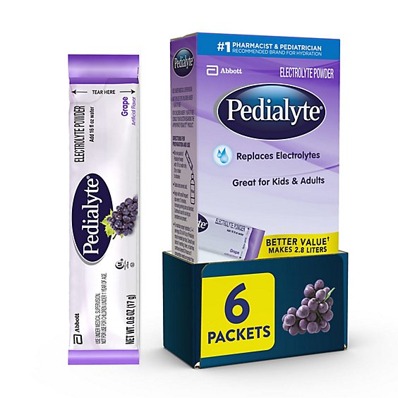 Pedialyte Grape Electrolyte Powder Single Serving Packets - 6 Count