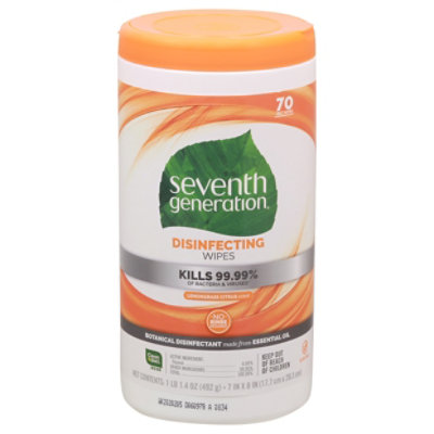 Seventh Generation Lemongrass Citrus Disinfecting Wipes - 70 Count