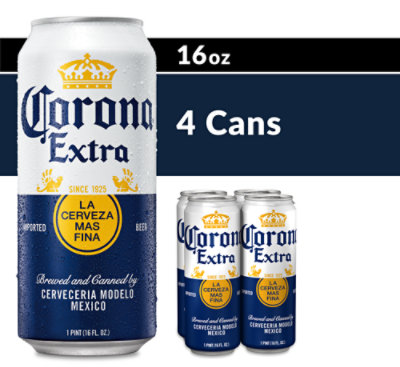 Corona Extra Lager Mexican Beer Cans Multipack 4.6% ABV - 4-16 Fl. Oz. - Image 1