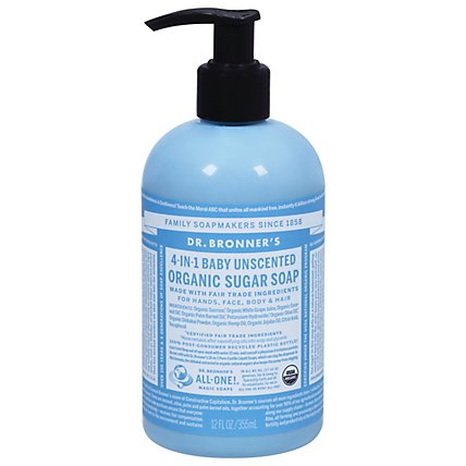 Dr. Bronners Organic Soap Pump Sugar 4 In 1 Baby Unscented - 12 Oz - Image 1