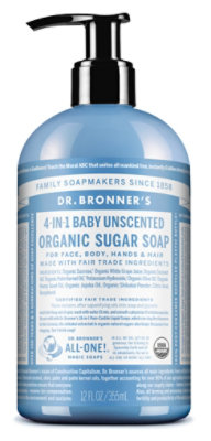 Dr. Bronners Organic Soap Pump Sugar 4 In 1 Baby Unscented - 12 Oz
