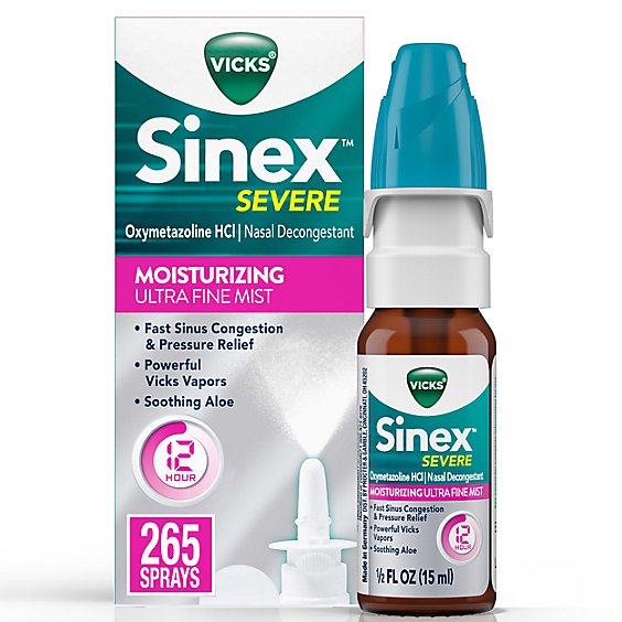 Vicks Sinex Severe Nasal Decongestant Ultra Fine Mist Moisturizing - 0.5 Fl. Oz.