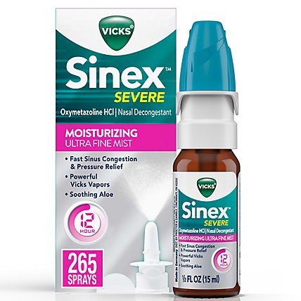 Vicks Sinex Severe Nasal Decongestant Ultra Fine Mist Moisturizing - 0.5 Fl. Oz. - Image 1