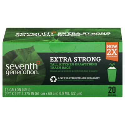 Seventh Generation Trash Bag Extra Strong Tall Kitchen Drawstring 13 Gallon - 20 Count - Image 3
