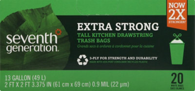 Seventh Generation Trash Bag Extra Strong Tall Kitchen Drawstring 13 Gallon - 20 Count - Image 2