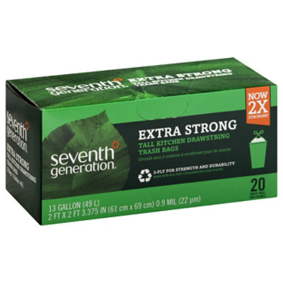 Seventh Generation Trash Bag Extra Strong Tall Kitchen Drawstring 13 Gallon - 20 Count