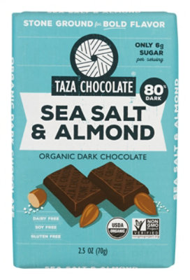 Taza Stone Ground Organic Chocolate Sea Salt & Almond 80% Dark - 2.5 Oz - Image 1