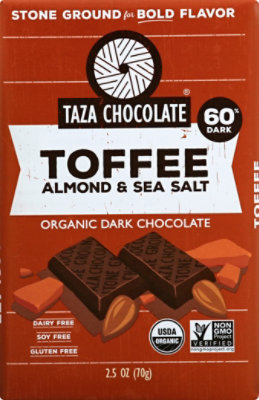 Taza Stone Ground Organic Chocolate Toffee Almond & Sea Salt 60% Dark - 2.5 Oz - Image 2